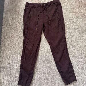 Ellen Tracy 100% Linen Drawstring Jogger Pants Brown Size M Coastal Grandma